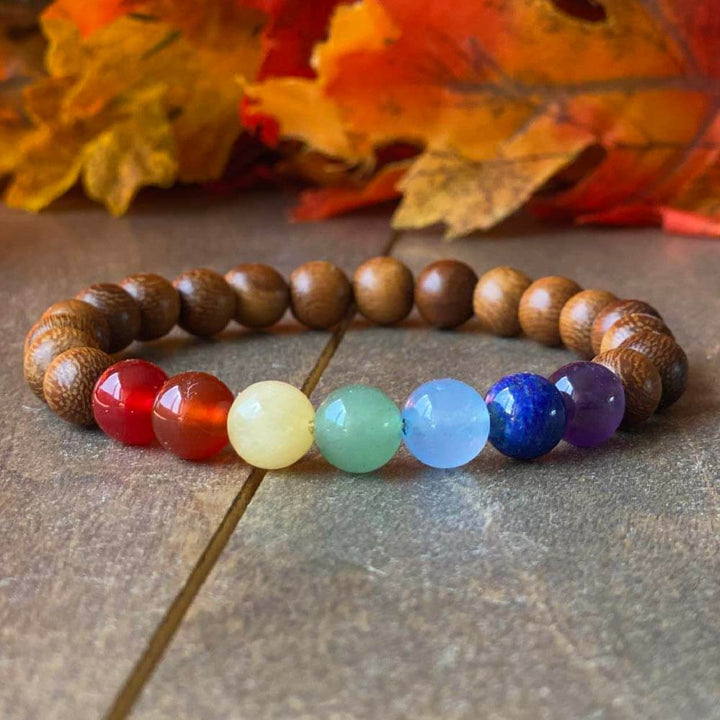 Chakra Bracelet, 7 Chakra Stone Bracelet Robles Wood - Unlock Your Chakra