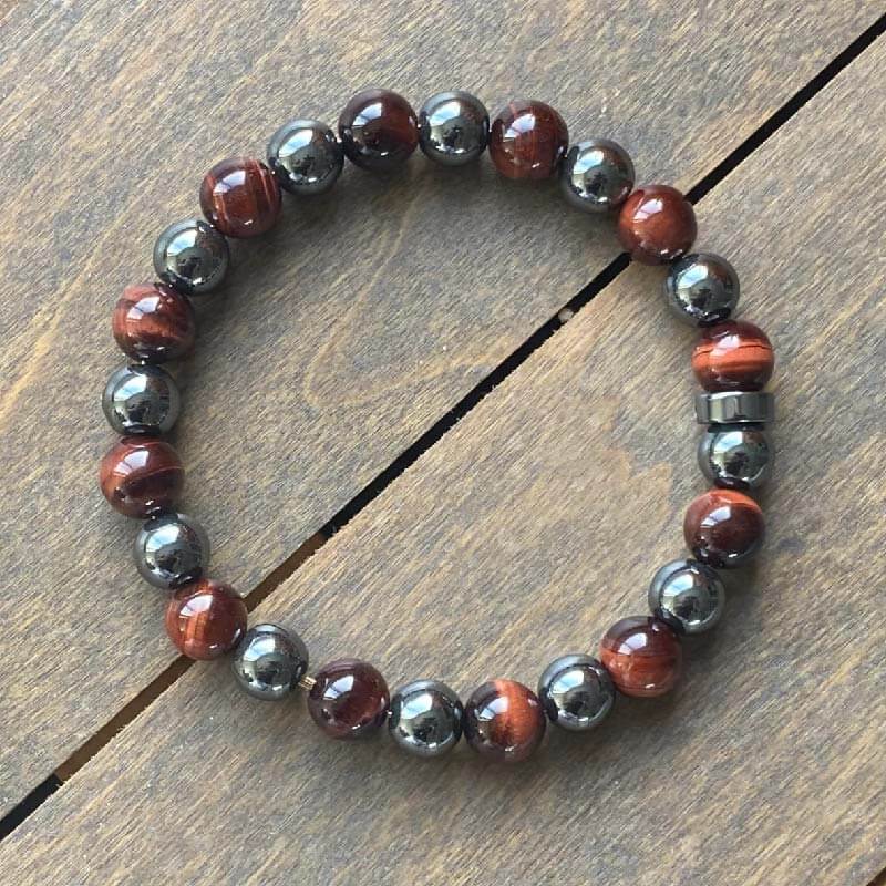 Mens Beaded Bracelets | Red Tiger's Eye & Hematite - UNLOCK YOUR CHAKRA 