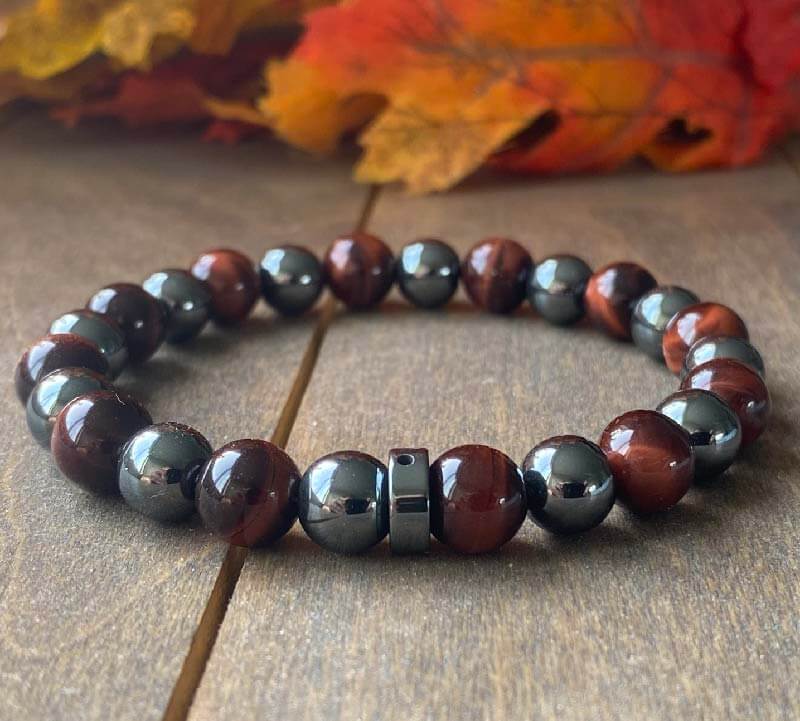 Mens Beaded Bracelets | Red Tiger's Eye & Hematite - UNLOCK YOUR CHAKRA 