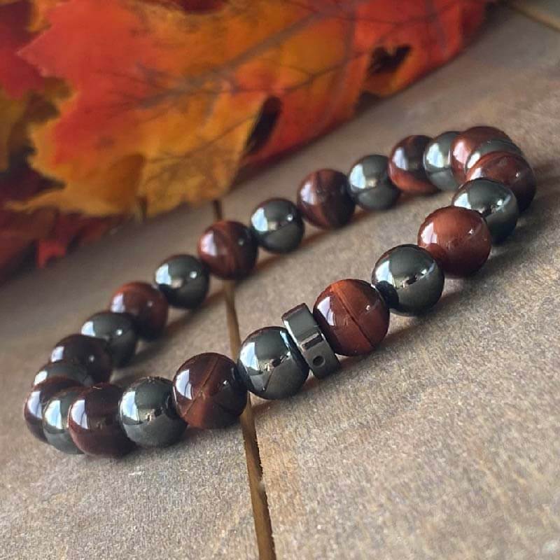 Mens Beaded Bracelets | Red Tiger's Eye & Hematite - UNLOCK YOUR CHAKRA 