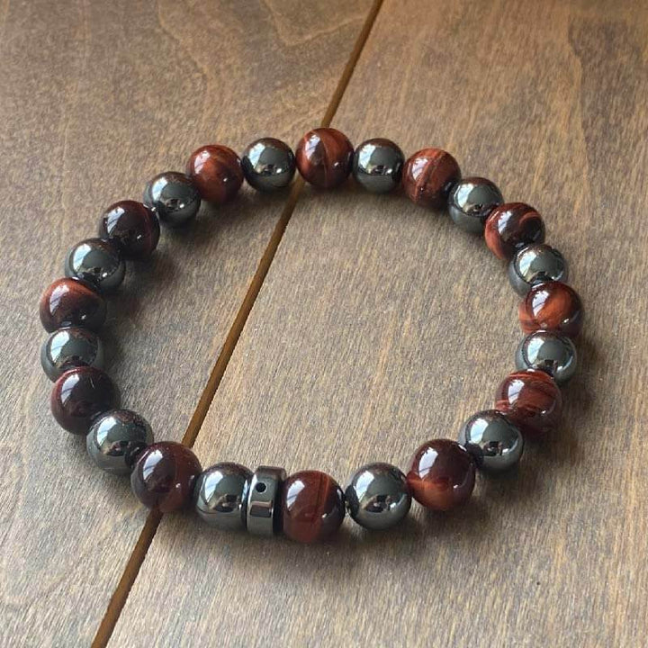 Mens Beaded Bracelets | Red Tiger's Eye & Hematite - UNLOCK YOUR CHAKRA 