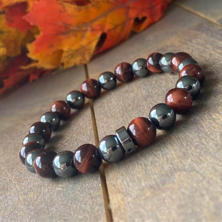 Mens Beaded Bracelets | Red Tiger's Eye & Hematite - UNLOCK YOUR CHAKRA 