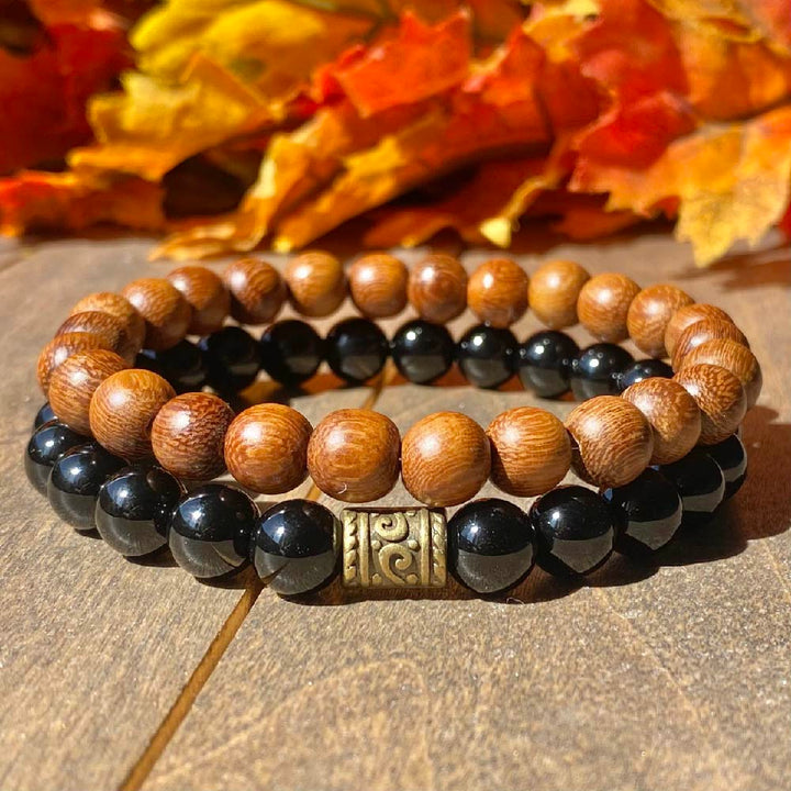 Stack Mens Black Onyx and Wood Bead Bracelet | Unlock Your Chakra