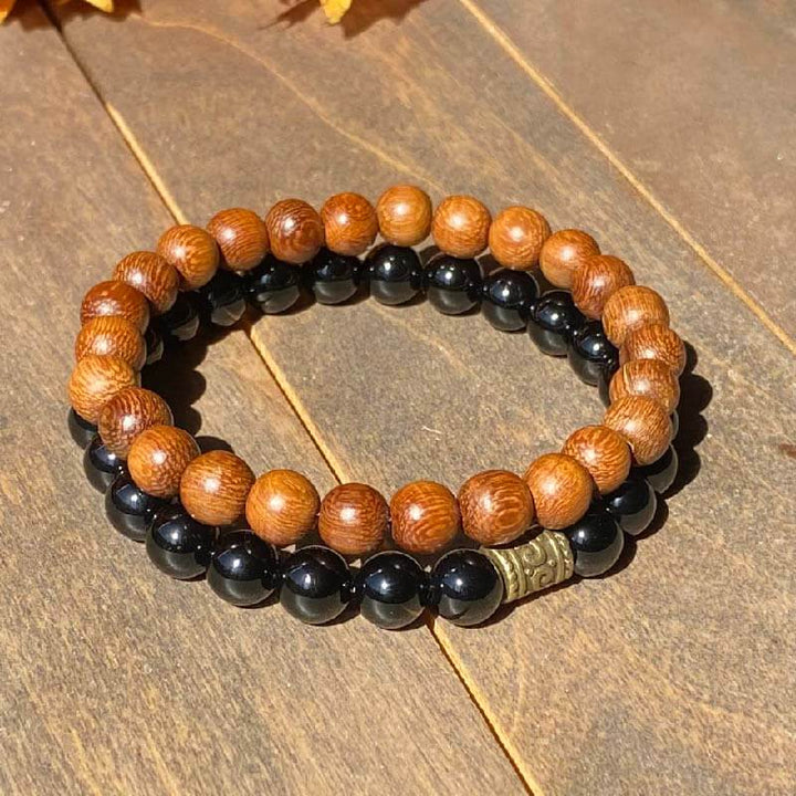 Stack Mens Black Onyx and Wood Bead Bracelet | Unlock Your Chakra