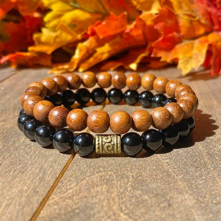 Stack Mens Black Onyx and Wood Bead Bracelet | Unlock Your Chakra