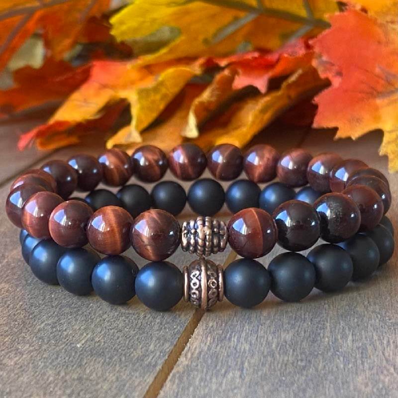 Tigers Eye Bracelets, Stack Red Tigers Eye Stone Beaded Bracelets - UNLOCK YOUR CHAKRA